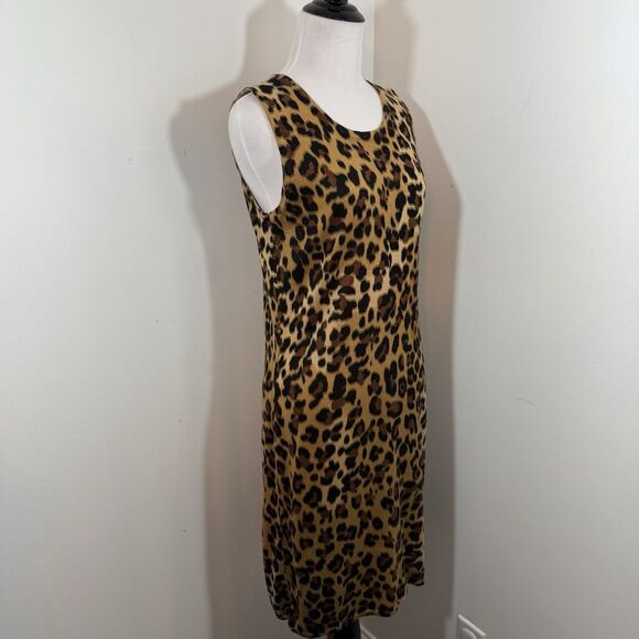 Calvin Klein Dress Women’s S Brown & Black Leopard Print Knit Sleeveless Shift - Picture 2 of 9